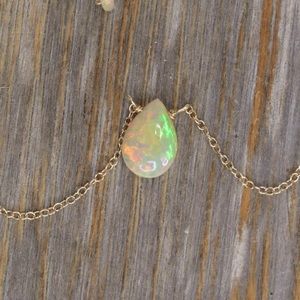 14k Gold Opal Teardrop Pendant Necklace